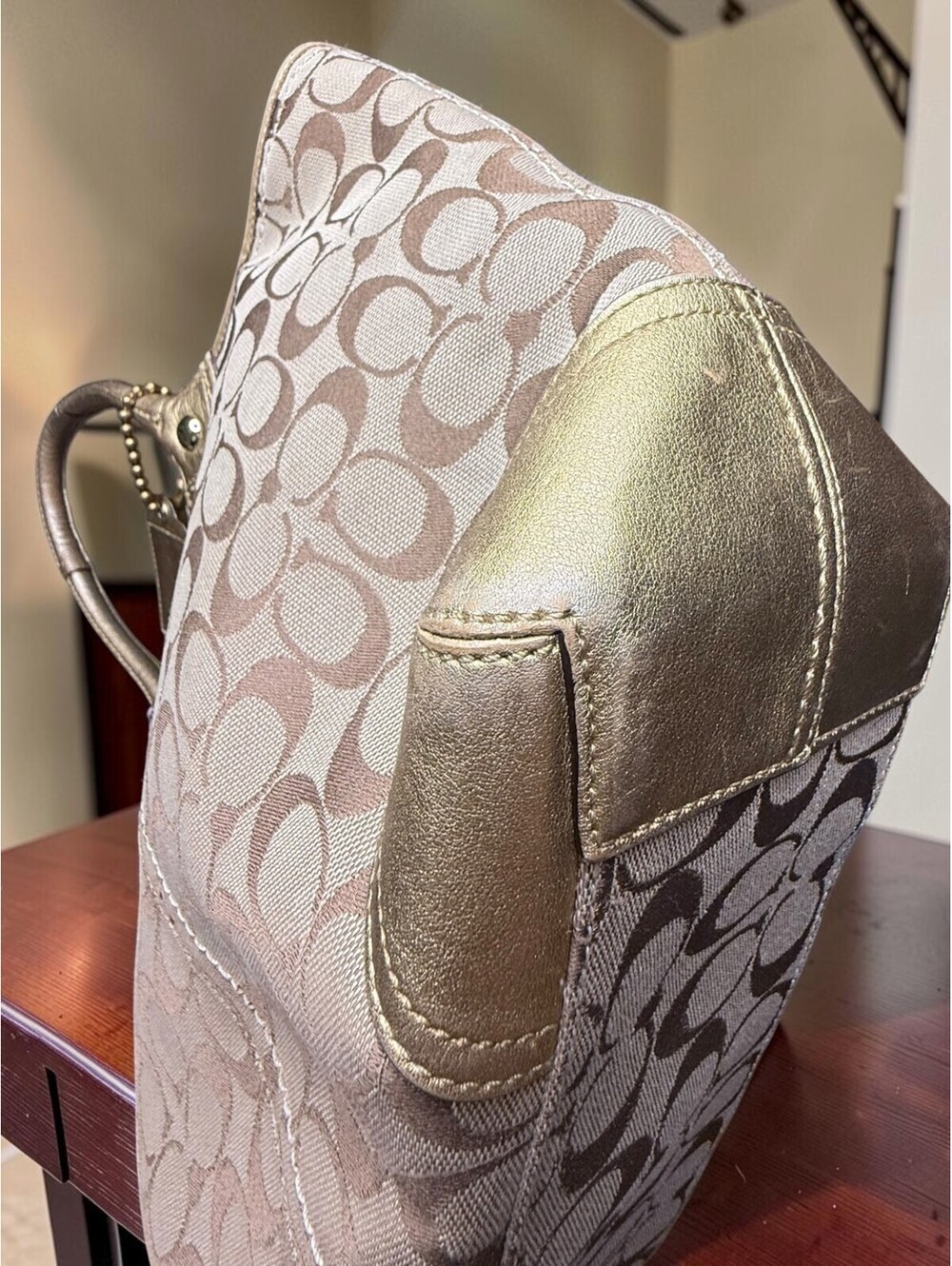 Coach Bleecker Signature Tote 12369 Khaki Gold Tattersall Y2K 2008 - Picture 9 of 13